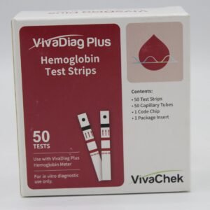 VivaDiag Plus Hemoglobin Test Strips – 50 Strips with Capillary Tubes & Code Chip for Accurate Hb Testing in Pakistan